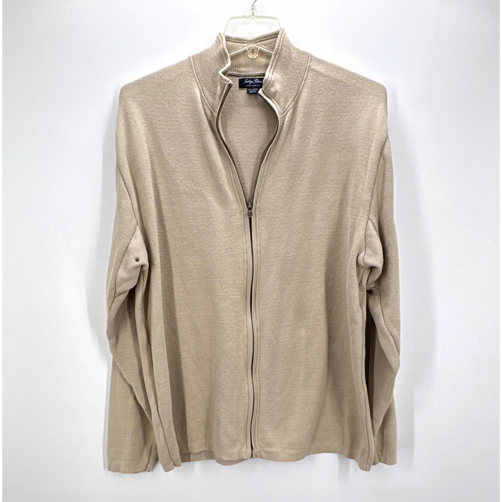 Indigo Palms Beige Full Zip Mock Neck Cotton Knit Sweater Men's XXL Solid